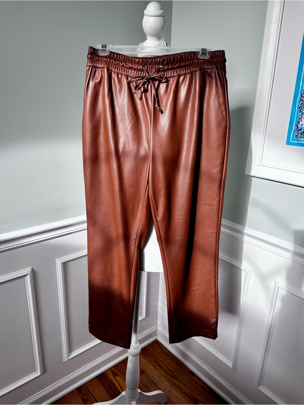Marc New York Chocolate Brown Cognac Faux Leather Jogger Pants by Andrew Marc S